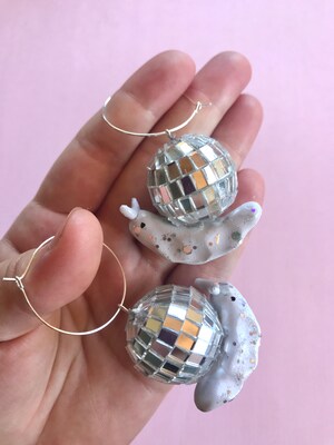 Disco Snail Earrings, Cottagecore earrings, Snail Jewelry, unique earrings, Quirky earring, funky earrings, cool earrings, weird earrings - image2